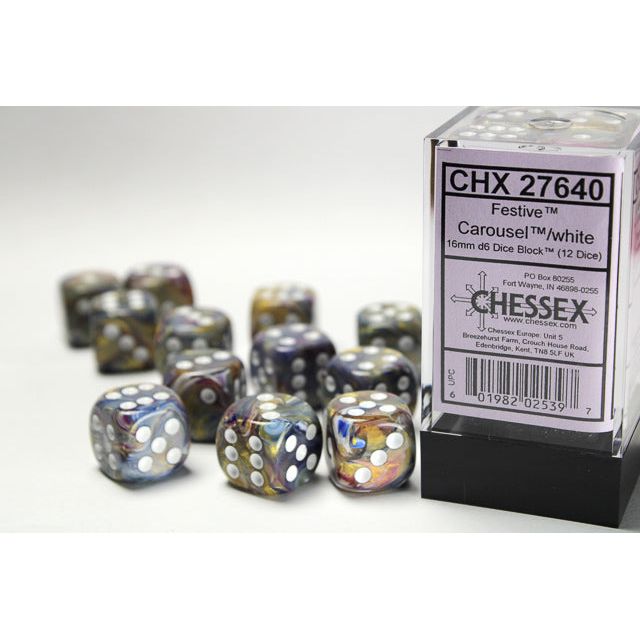 Chessex Festive Carousel/White Six-Sided 16mm Dice