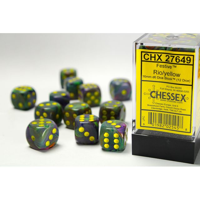 Chessex Festive Rio/Yellow Six-Sided 16mm Dice