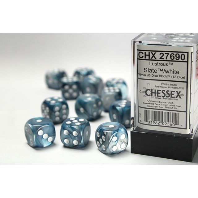 Chessex Lustrous Slate/White Six-Sided 16mm Dice