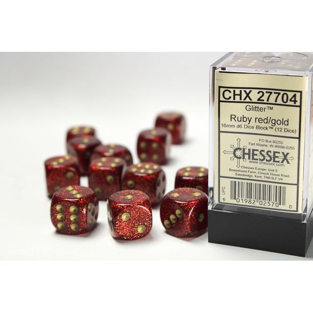 Chessex Glitter Ruby/Gold Six-Sided 16mm Dice