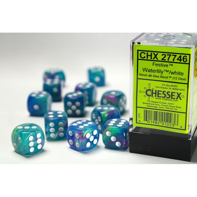 Chessex Festive Waterlily/White Six-Sided 16mm Dice
