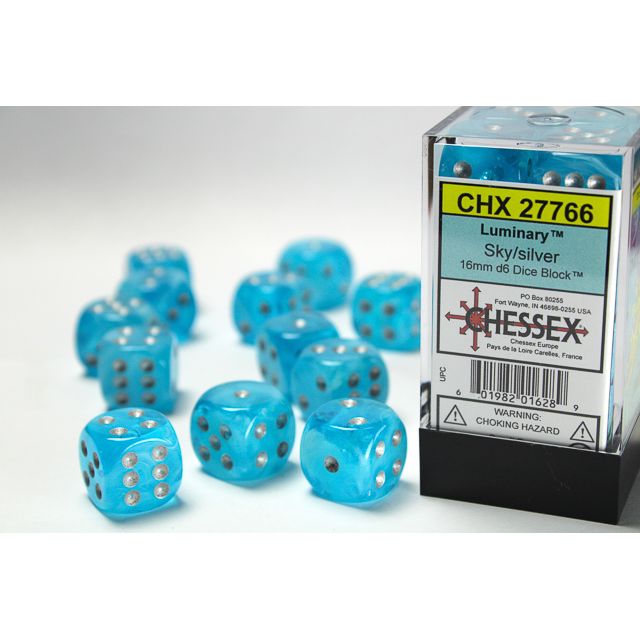 Chessex Luminary Sky/Silver Six-Sided 16mm Dice