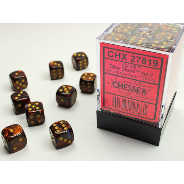 Chessex Scarab Blue Blood/Gold Six-Sided 12mm Dice
