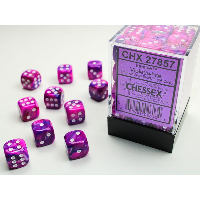 Chessex Festive Violet/White Six-Sided 12mm Dice