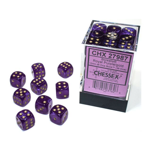 Chessex Borealis Luminary Royal Purple/Gold Six-Sided 12mm Dice