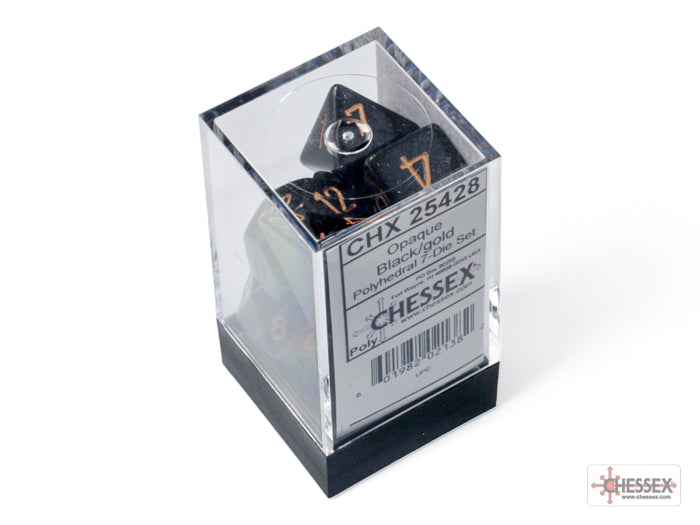 Chessex Opaque Black/Gold Polyhedral 7-Set Dice Sets