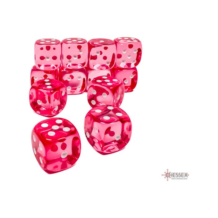 Chessex Translucent Pink/White Six-Sided 16mm Dice