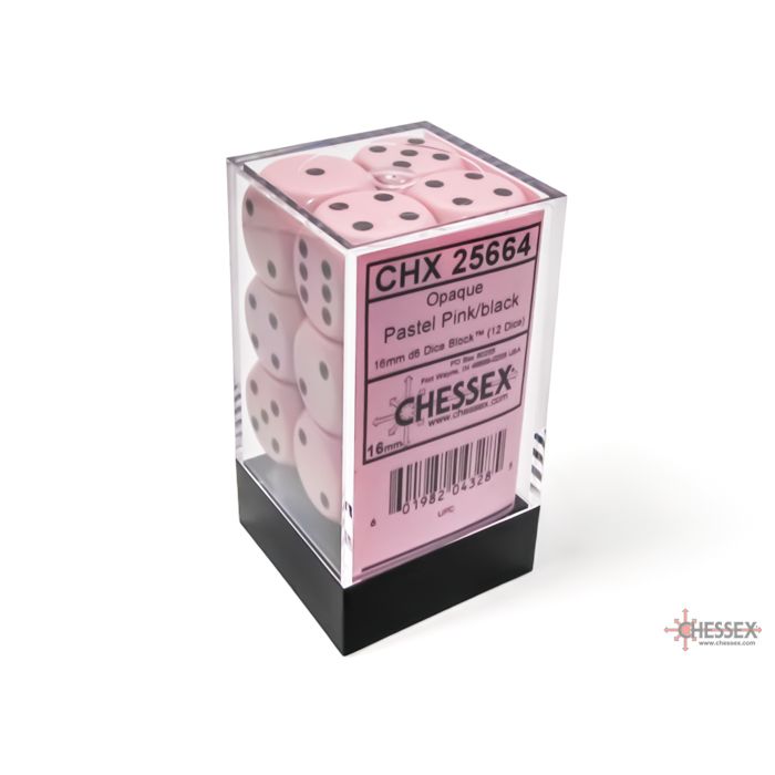 Chessex Opaque Pastel Pink/Black Six-Sided 16mm Dice