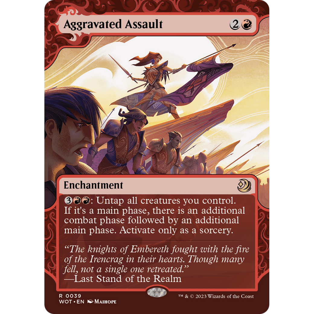 Aggravated Assault (WOT-039) - Wilds of Eldraine: Enchanting Tales: (Showcase) (Borderless) Foil