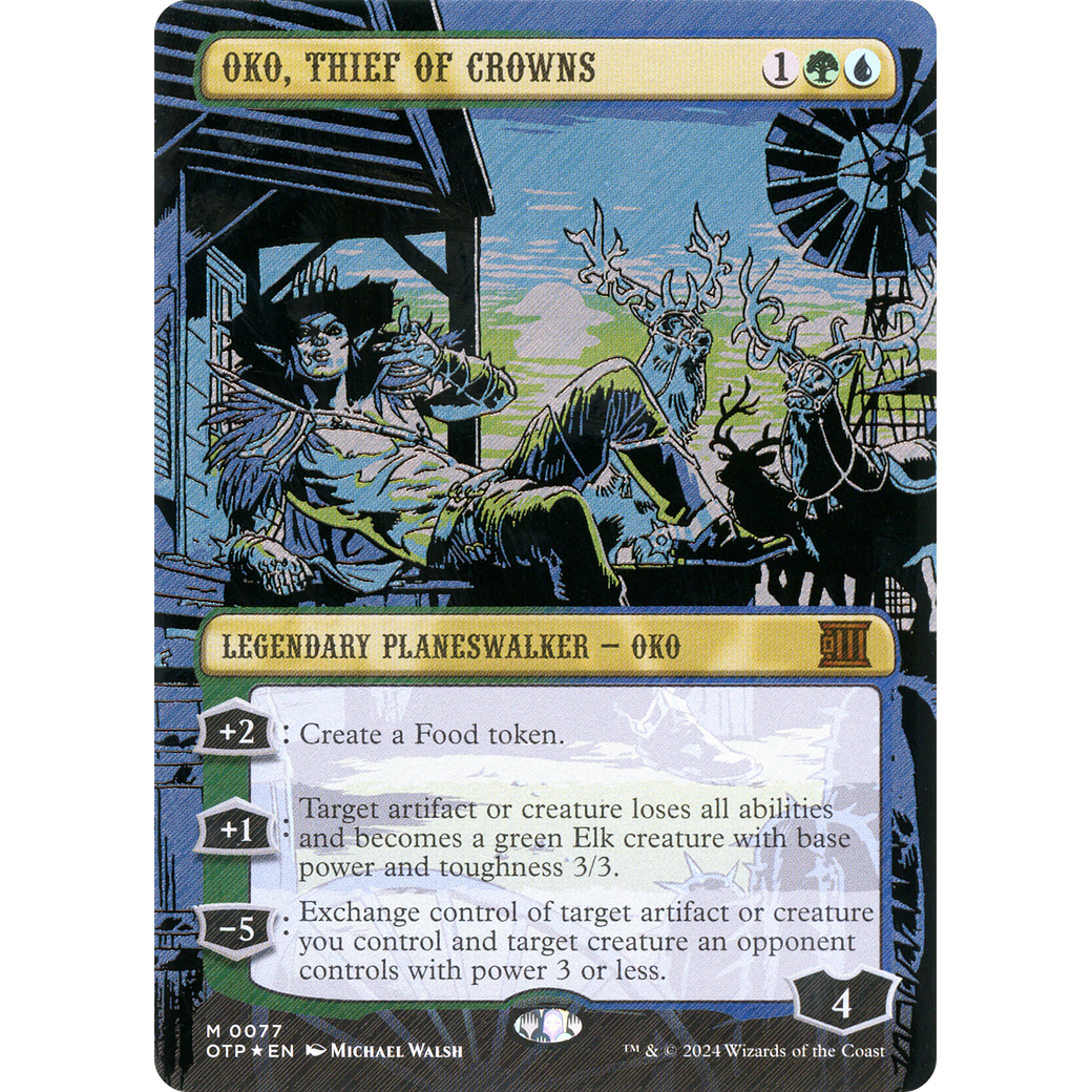 Oko, Thief of Crowns (Textured Foil) (OTP-077) - Breaking News (Borderless) Foil