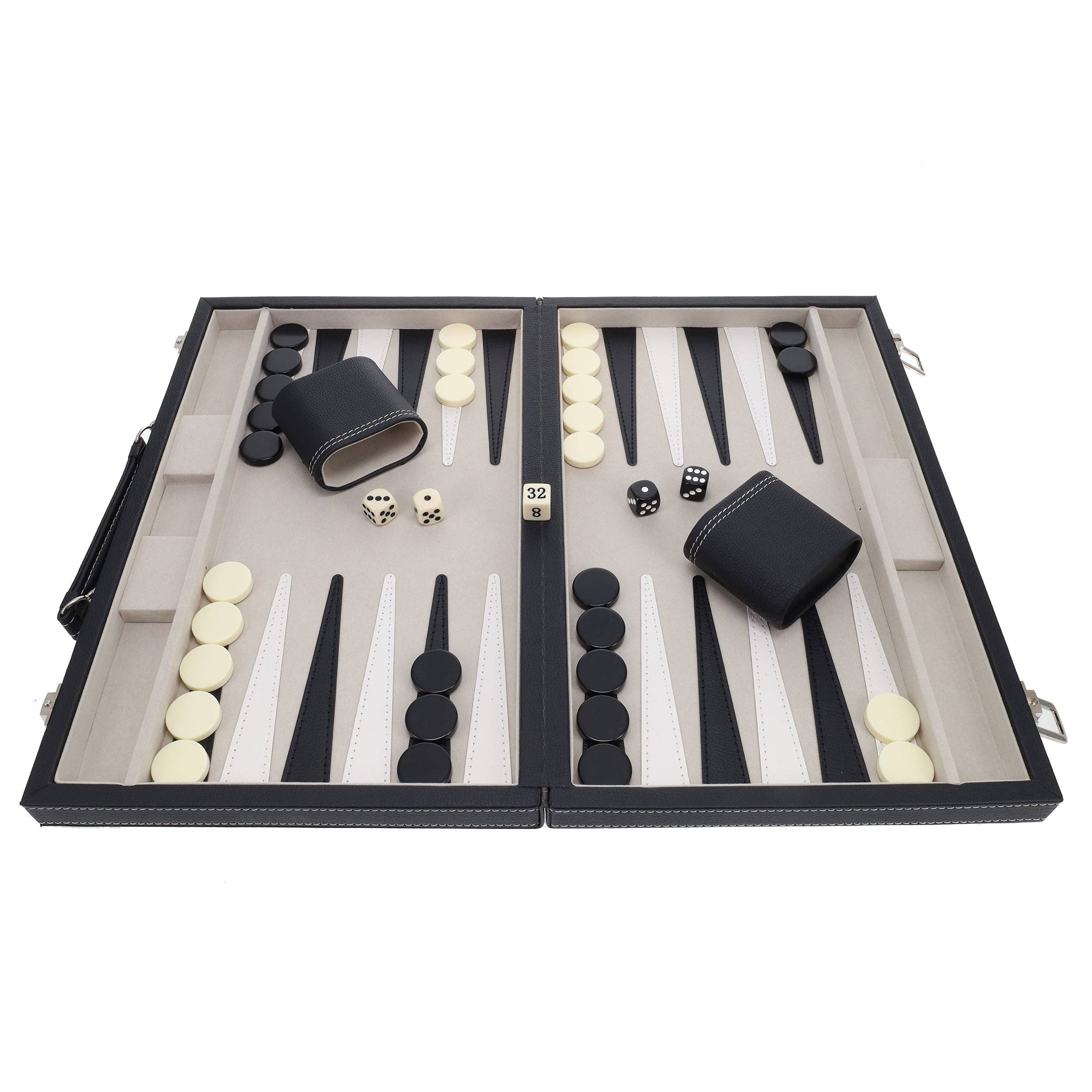 Elegant Black Leatherette Backgammon, 14.75 x 9.75 in.
