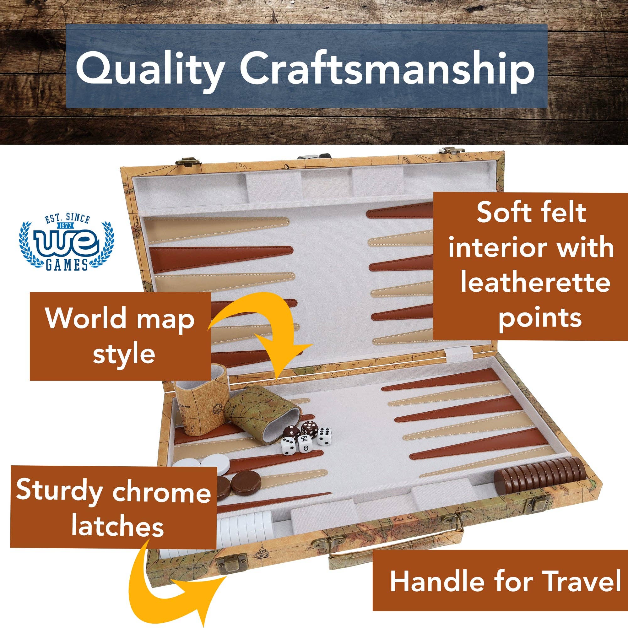 Tan Map Style Leatherette Backgammon Set, 18 x 11 in.