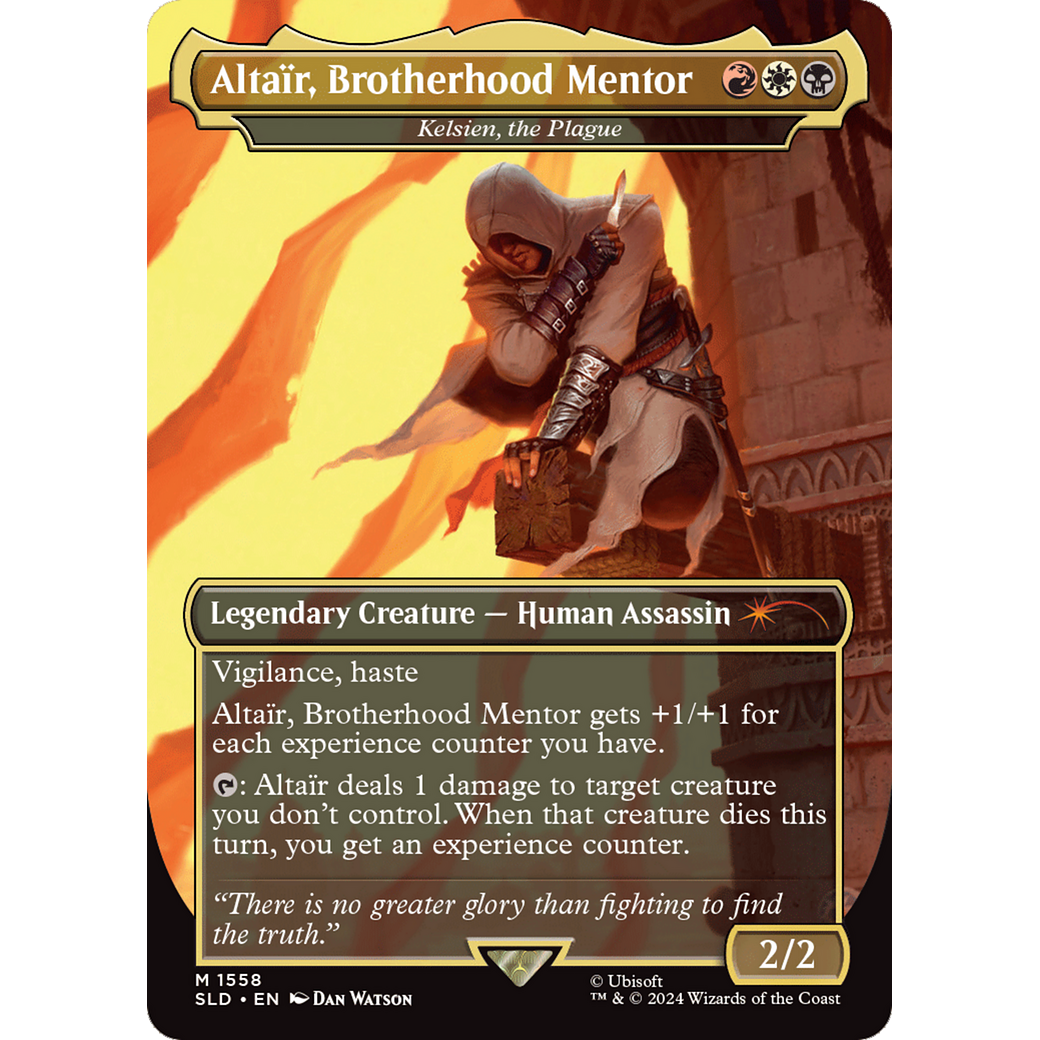 Altair, Brotherhood Mentor - Kelsien, the Plague (SLD-1558) - Secret Lair Drop / Altaïr, Brotherhood Mentor (Borderless)