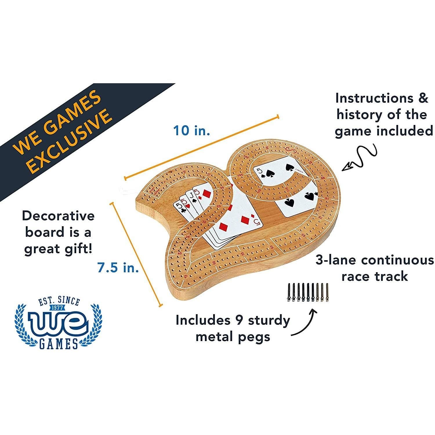 Classic 29 Cribbage Set - Solid Wood 3 Track Board with Pegs