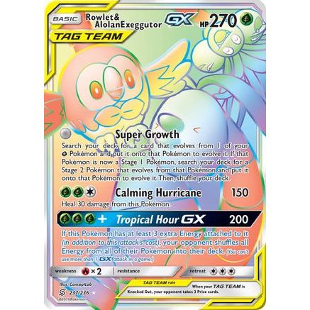 Rowlet & Alolan Exeggutor GX (Secret) 237/236 - SM Unified Minds Holofoil