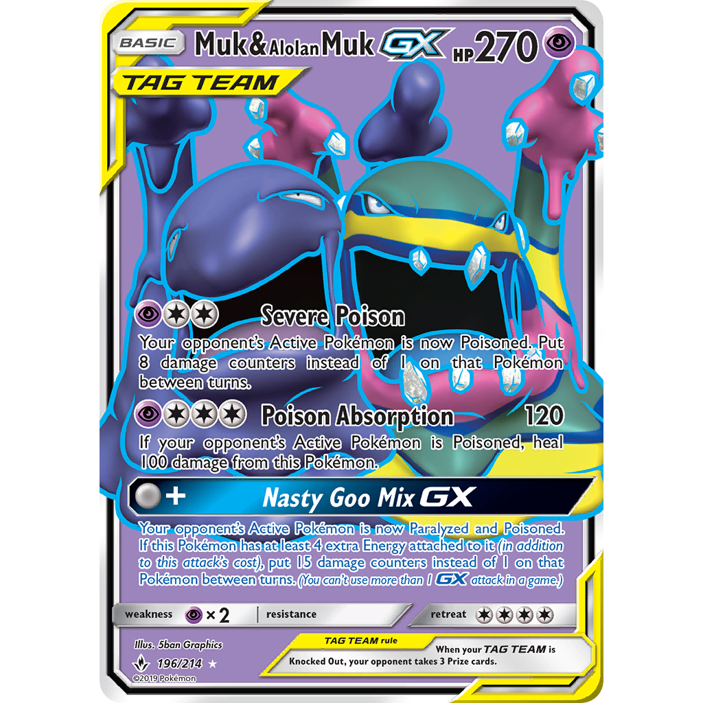 Muk & Alolan Muk GX (196) (Full Art) 196/214 - SM Unbroken Bonds Holofoil