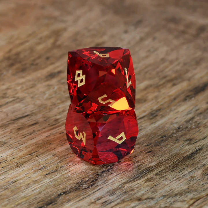 Misty Mountain - Ruby - 7-set Multifaceted Glass Dice