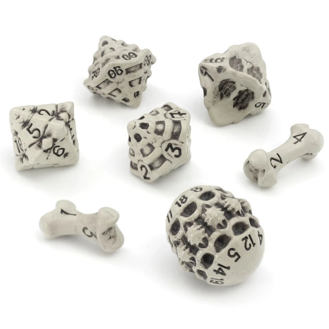 Cleaned Bone White Skull & Bone 7 Dice Set
