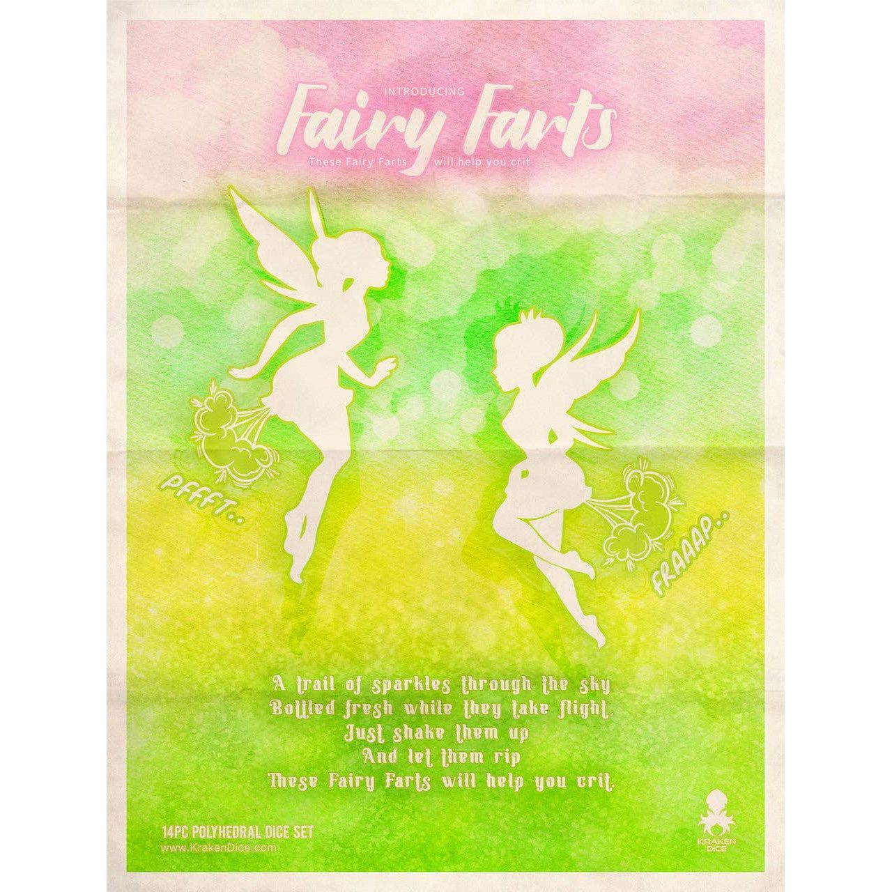 Fairy Farts 14pc Dice Set Inked in Silver