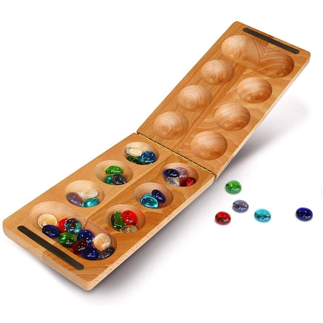 Solid Wood Folding Mancala with Glass Stones - 18 in.