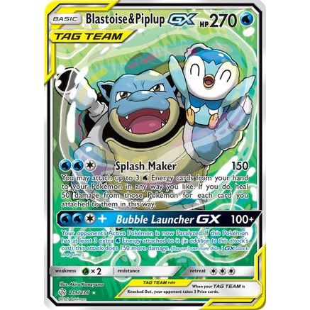 Blastoise & Piplup GX (Alternate Full Art) 215/236 - SM Cosmic Eclipse Holofoil