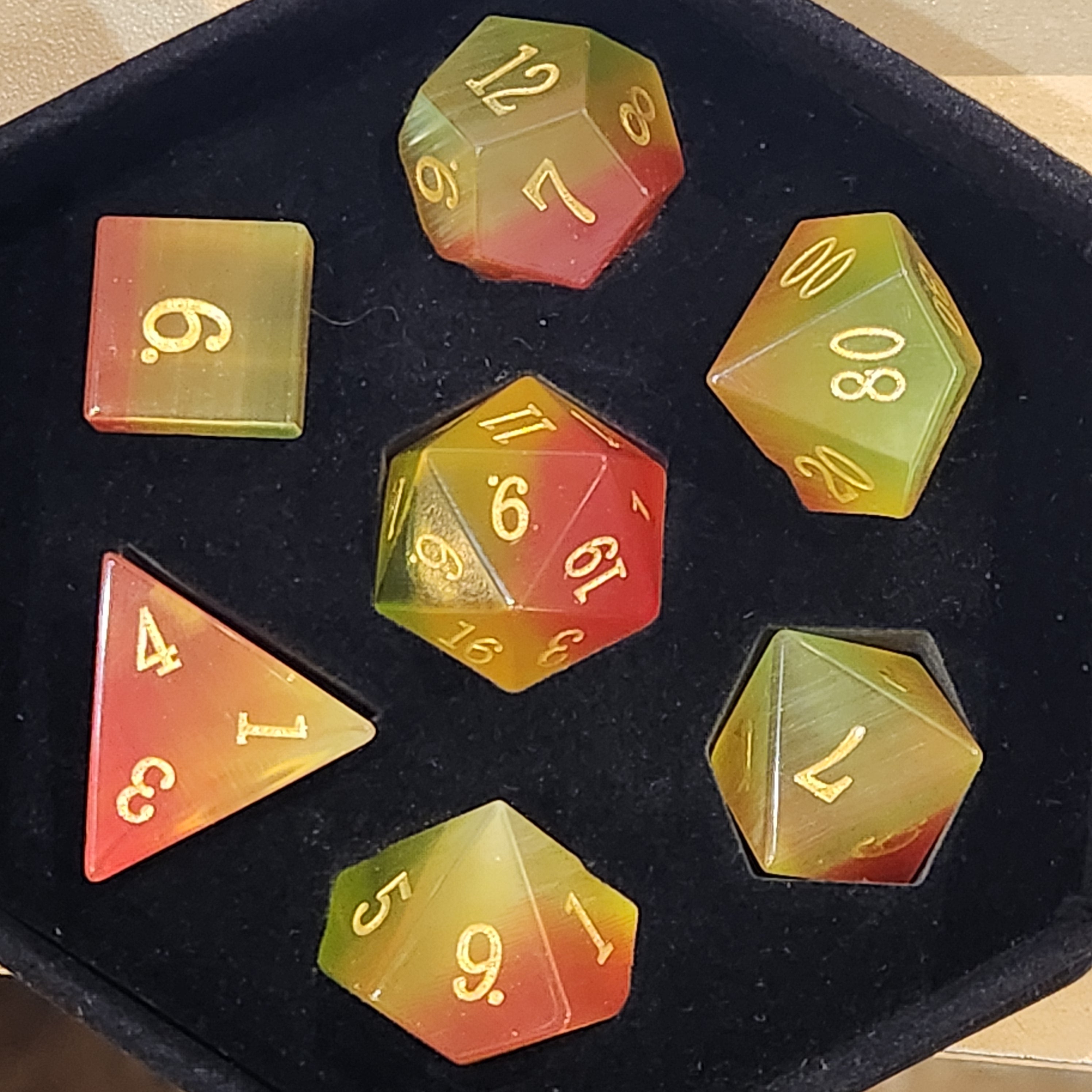 Tricolor Cat Gem Stone Dice Set