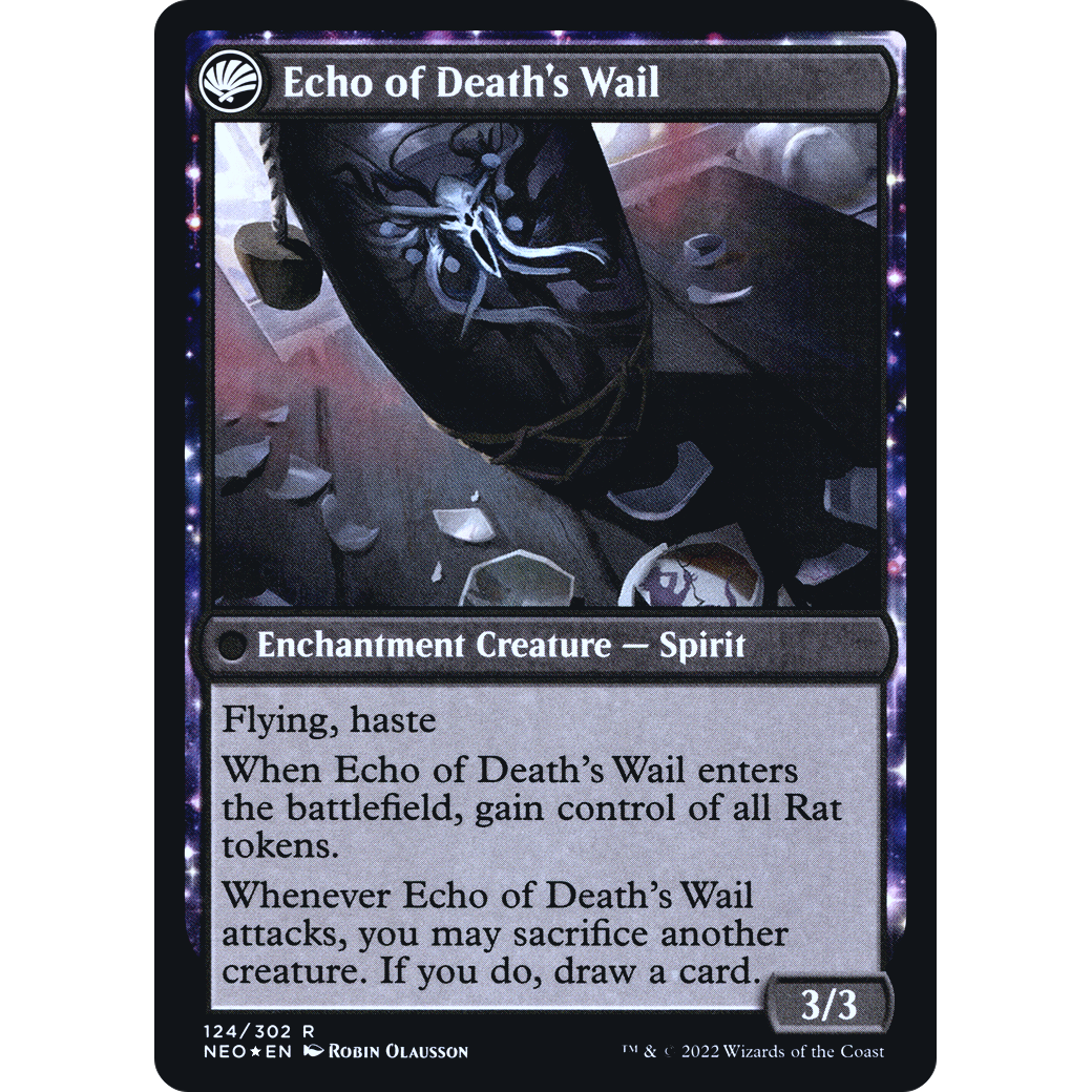 Tribute to Horobi // Echo of Death's Wail (PRE-124S) - Kamigawa: Neon Dynasty Promos: (fandfc, enchantment) Foil