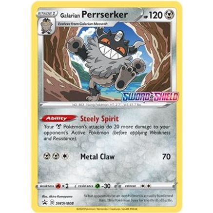 Galarian Perrserker - SWSH008 (Prerelease) SWSH008/307 - SWSH Sword & Shield Promo Cards Holofoil
