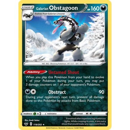 Galarian Obstagoon 119/202 - SWSH01 Sword & Shield Base Set Reverse Holofoil