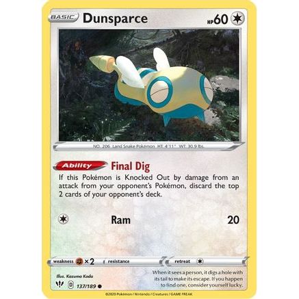 Dunsparce 137/189 - SWSH03 Darkness Ablaze Reverse Holofoil