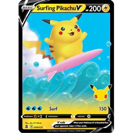 Surfing Pikachu V 8/25 - Celebrations Holofoil
