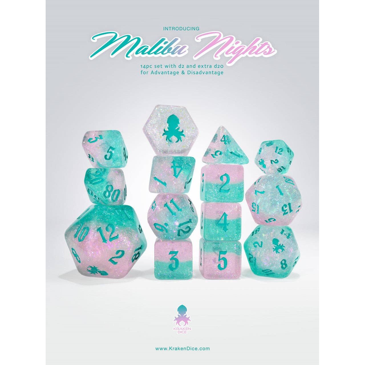 Malibu Nights - Limited Run - 14pc Dice Inked in Teal