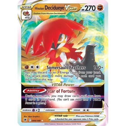 Hisuian Decidueye VSTAR 84/189 - SWSH10 Astral Radiance Holofoil