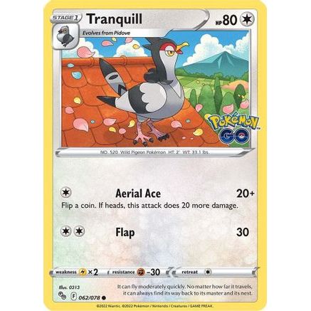 Tranquill 62/78 - Pokemon GO Reverse Holofoil