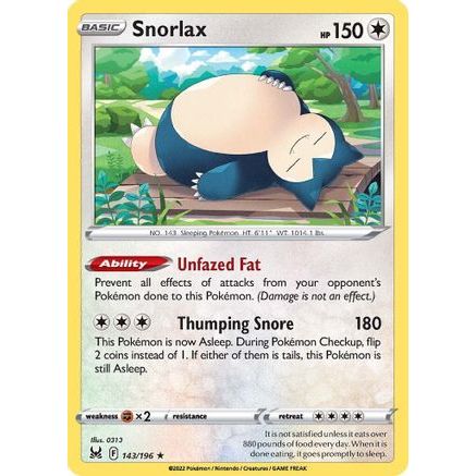Snorlax 143/196 - SWSH11 Lost Origin Holofoil