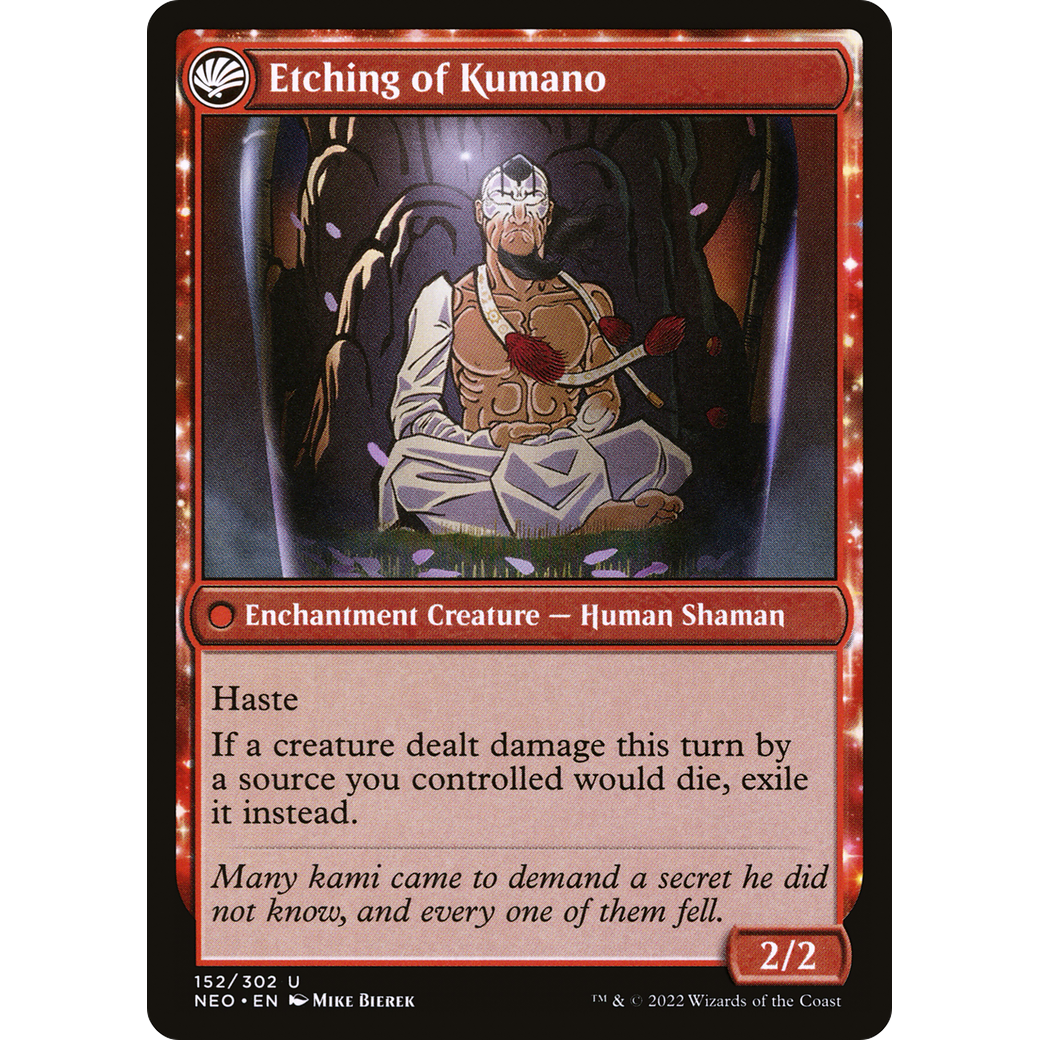 Kumano Faces Kakkazan // Etching of Kumano (NEO-152) - Kamigawa: Neon Dynasty: (fandfc, enchantment)