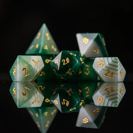 Misty Mountain - Green Agate 7-set Stone Dice
