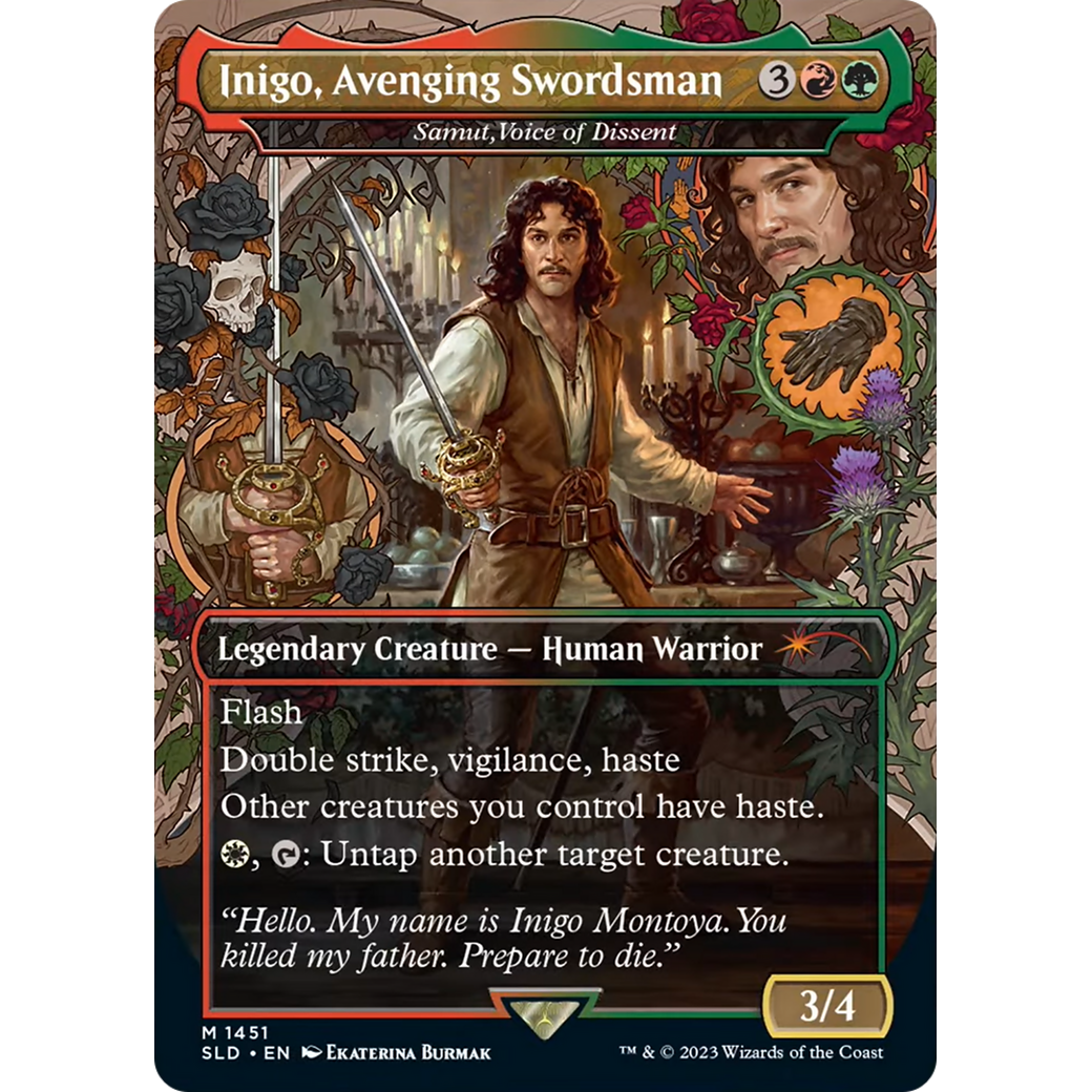 Inigo, Avenging Swordsman - Samut, Voice of Dissent (SLD-1451) - Secret Lair Drop / Inigo, Avenging Swordsman (Borderless)