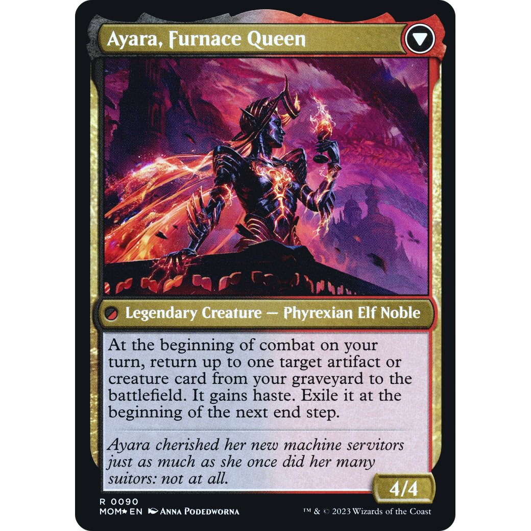 Ayara, Widow of the Realm // Ayara, Furnace Queen (PRE-90S) - March of the Machine Promos Foil
