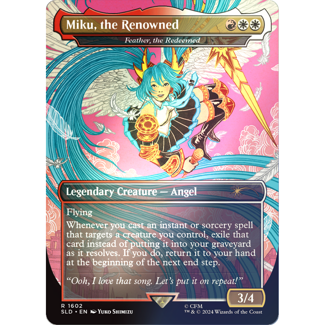 Miku, the Renowned - Feather, the Redeemed (Rainbow Foil) (SLD-1602) - Secret Lair Drop / Miku, the Renowned (Borderless) Foil