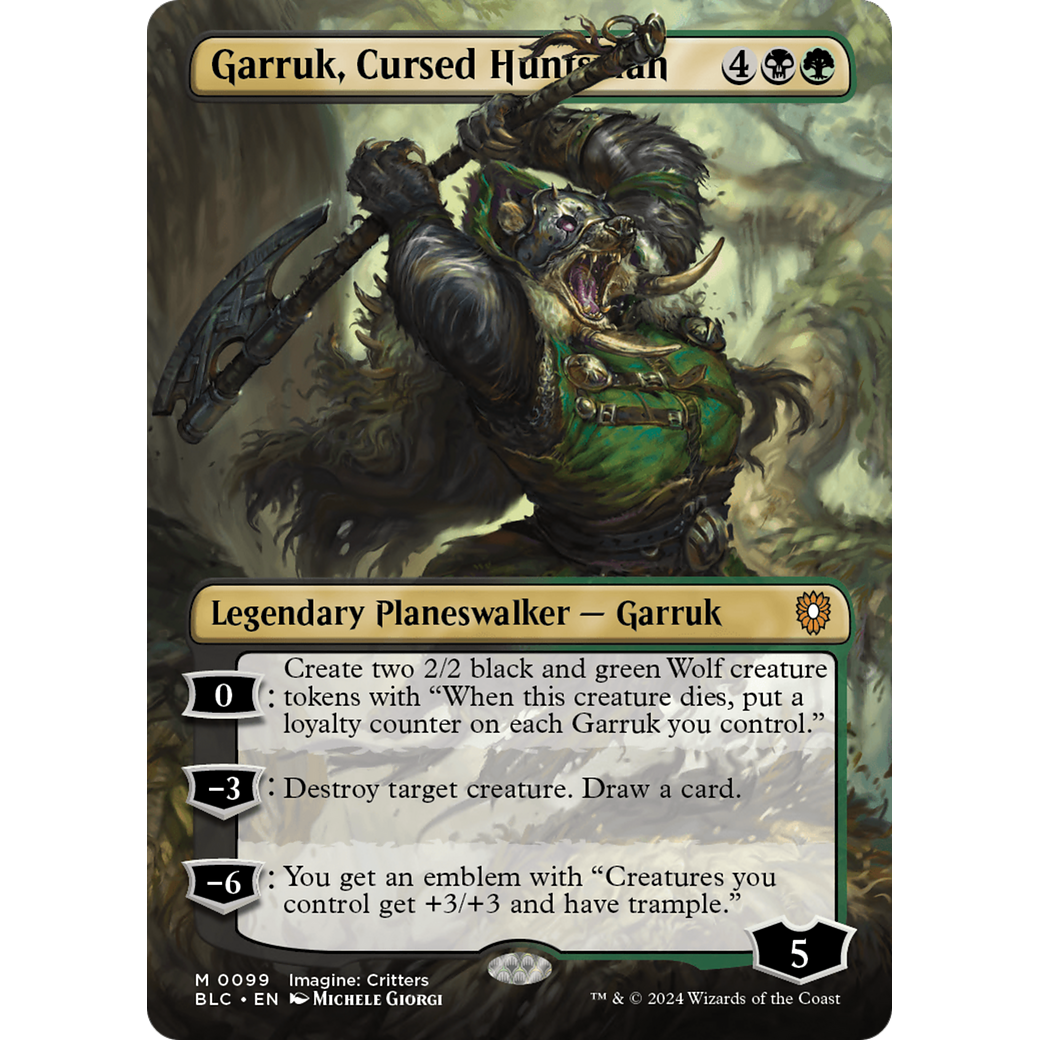 Garruk, Cursed Huntsman (BLC-099) - Bloomburrow Commander (Borderless)