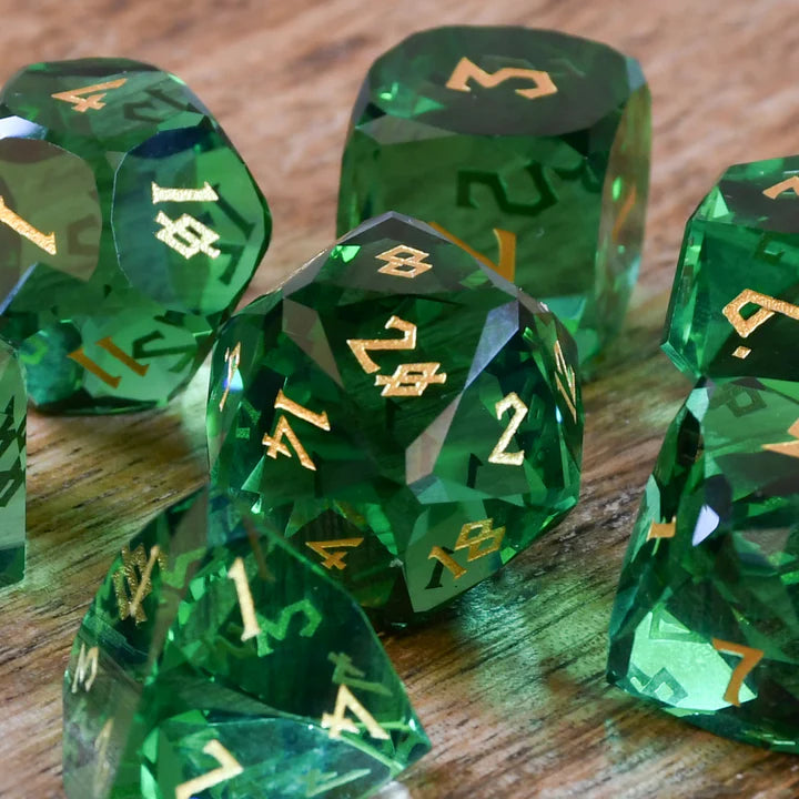 Misty Mountain - Emerald - 7-set Multifaceted Glass Dice