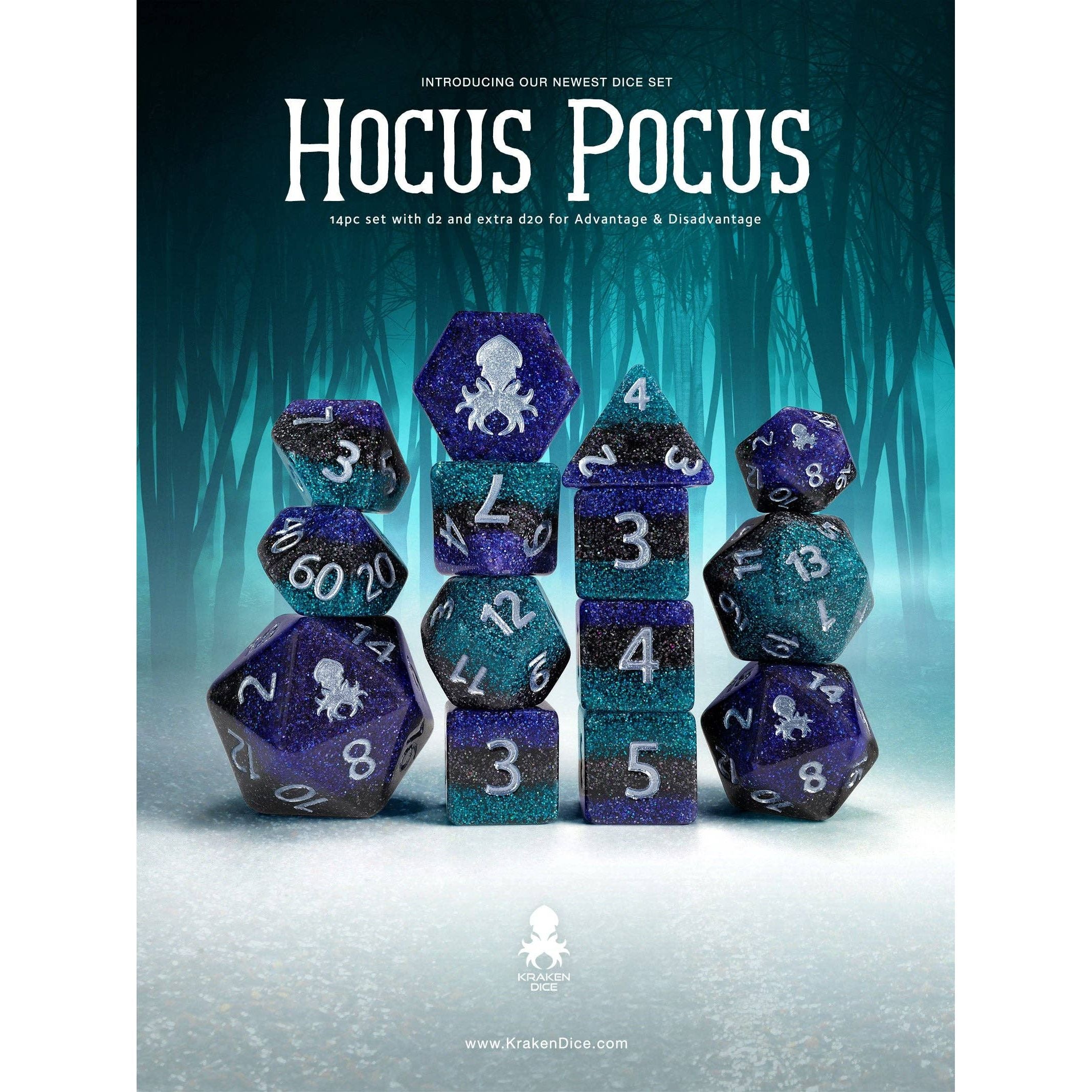 Hocus Pocus 14pc Dice Set Inked in Silver