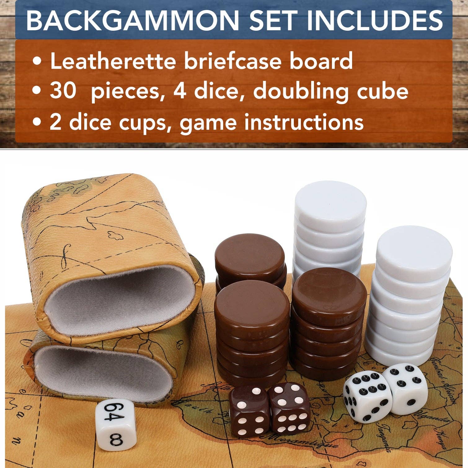 Tan Map Style Leatherette Backgammon Set, 18 x 11 in.
