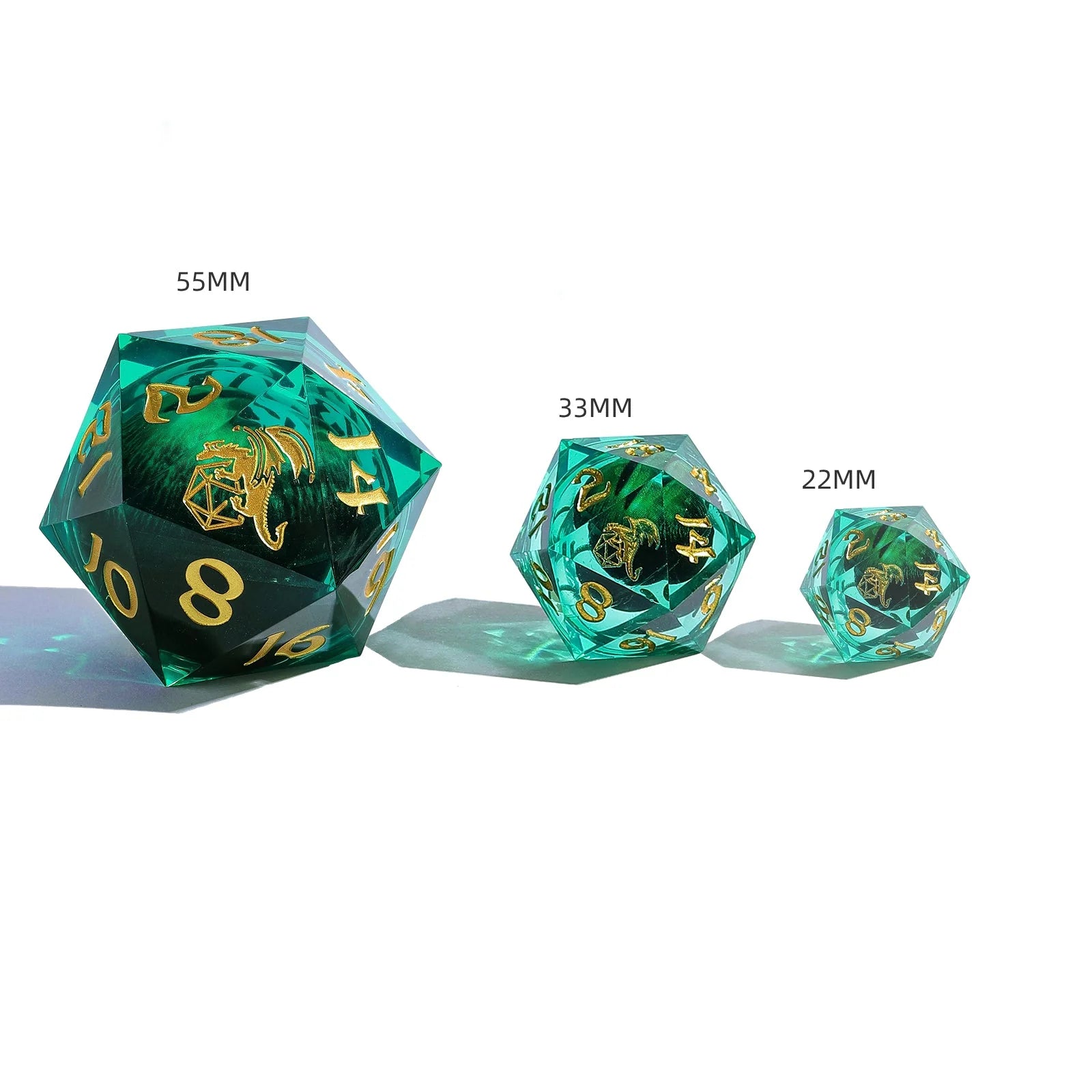 Captured Magic Sharp Edge Liquid Core LED Resin D20 33mm - Beholder's Eye Always Watching Green