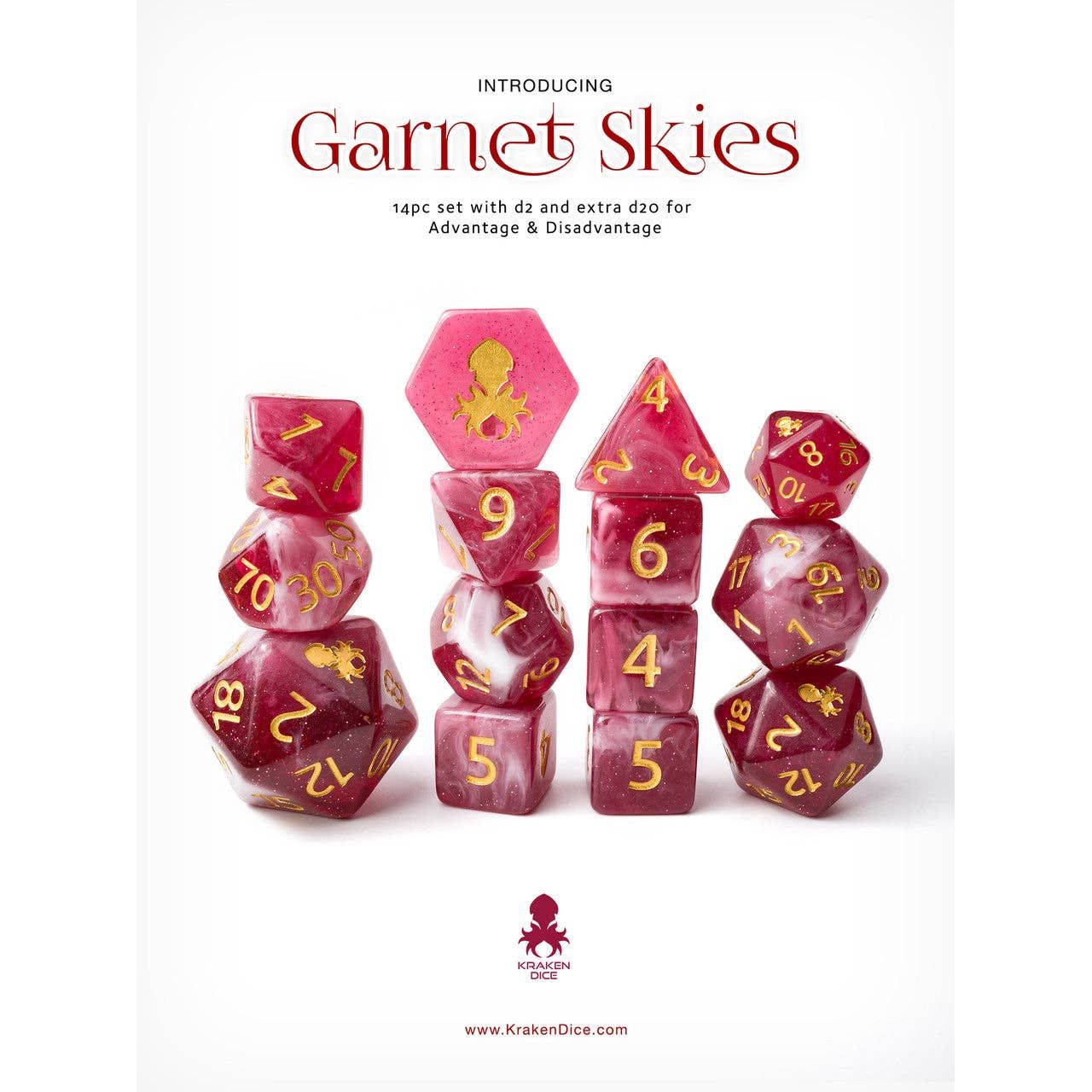 Garnet Skies 14pc Dice Set Inked in Gold