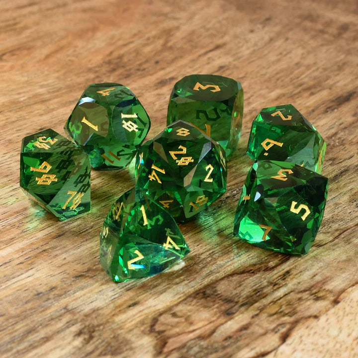 Misty Mountain - Emerald - 7-set Multifaceted Glass Dice