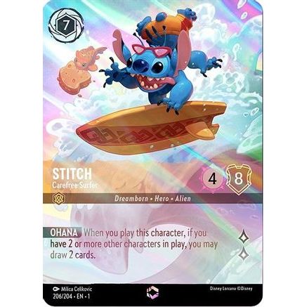 Stitch - Carefree Surfer (Enchanted) (206/204) - The First Chapter Holofoil