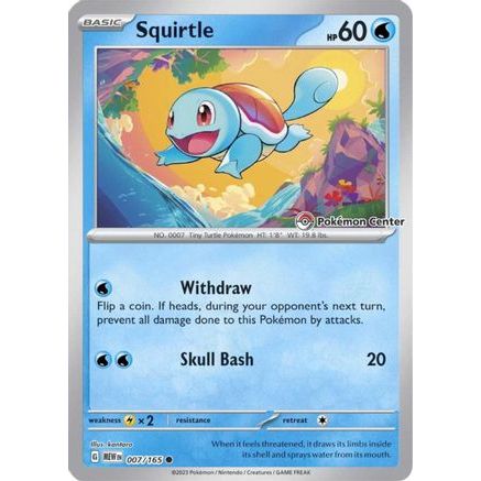 Squirtle - 007/165 (Pokemon Center Exclusive) 7 - SV Scarlet & Violet Promo Cards Reverse Holofoil