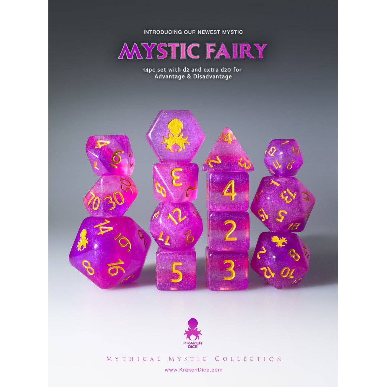 Mystic Fairy 14pc Dice Set Inked in Gold